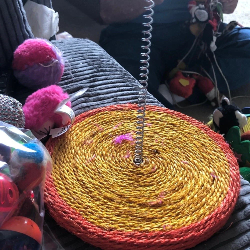 Yellow and Orange Coiled Rope Cat Scratching Post Base